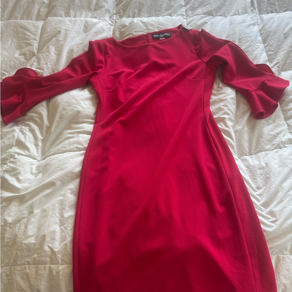 Karl Lagerfeld | Red Long Sleeve Designer Dress